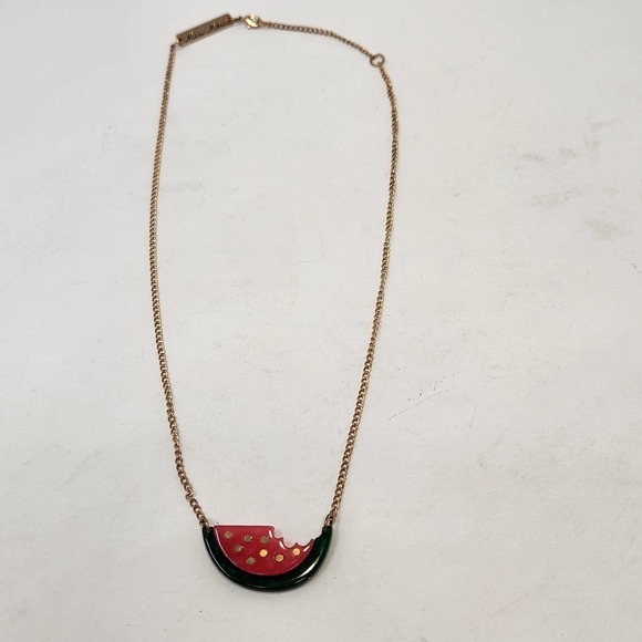 Meri Meri Watermelon Gold Tone Chain Necklace Acrylic Fruit Pendant Summer - Picture 3 of 5